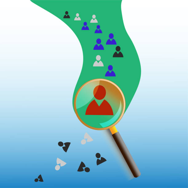 istock Magnifier glass focus to manager icon which is among staff icons for human development recruitment. 1423648574
