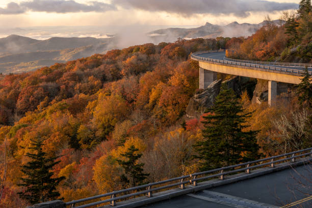 istock Linn Cove Viaduct In Fall With Low Hanging Clouds 1423649634