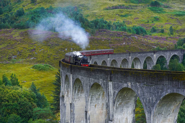 The Jacobite steam train on the Glenfinnan Viaduct stock photo