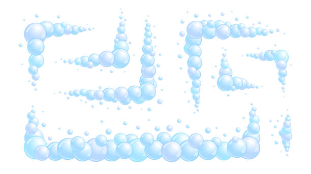 illustrazioni stock, clip art, cartoni animati e icone di tendenza di set di divisori per bolle di sapone. collezione di diversi elementi decorativi in schiuma. il suds blu nuvola i bordi. illustrazione vettoriale - bubble bubble wand soda water