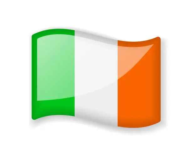 Vector illustration of Ireland flag - Wavy flag bright glossy icon.