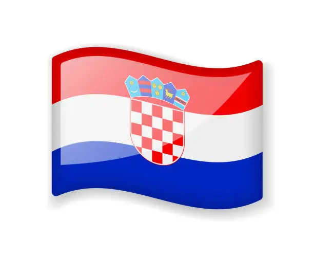 Vector illustration of Croatia flag - Wavy flag bright glossy icon.