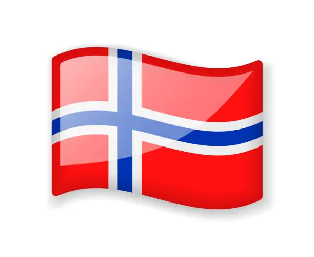 Vector illustration of Norway flag - Wavy flag bright glossy icon.