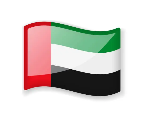 Vector illustration of United Arab Emirates flag - Wavy flag bright glossy icon.