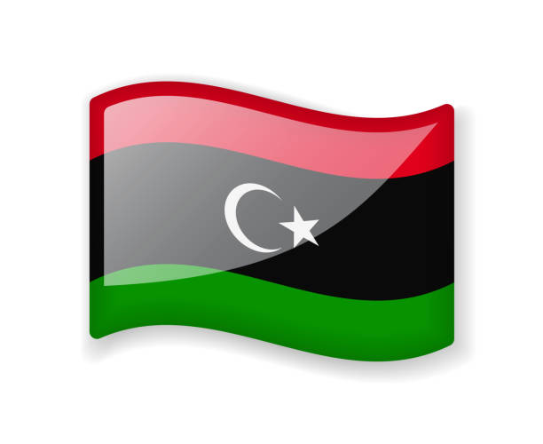 リビアの旗 - 波状の旗明るい光沢のあるアイコン。 - libya flag libyan flag three dimensional shape点のイラスト素材／クリップアート素材／マンガ素材／アイコン素材