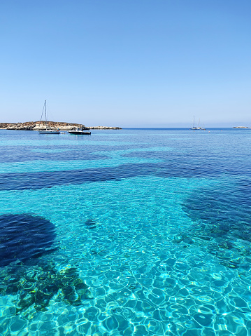 panorama view of the blue sea and coast of Favignana, Egadi Islands, Siciliy, Italy
