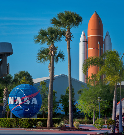 Cape Canaveral, Florida - March 2, 2010: The Rocket Garden at the Kennedy Space Center Visitor Complex during sunset.  The Rocket Garden features eight milestone launch vehicles from KSC's history.