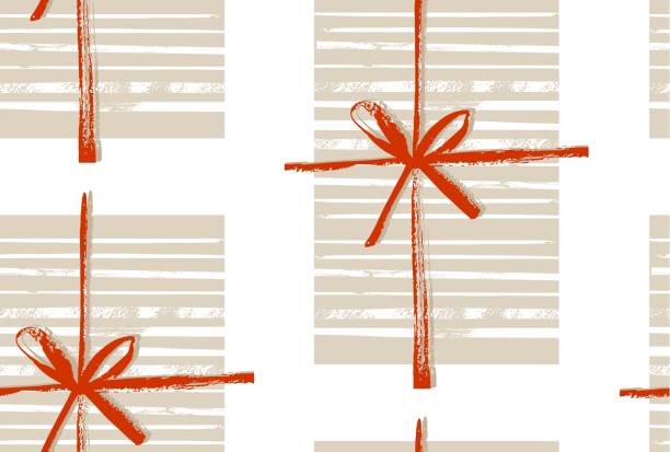 ilustrações de stock, clip art, desenhos animados e ícones de hand made vector abstract merry christmas decoration seamless pattern with gift boxes and bow isolated on white background.design for greeting,decoration,wrapping paper,fabric,journaling,decor - abstract backgrounds bow greeting card