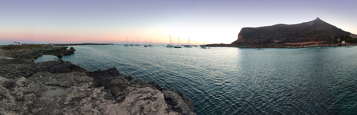 panoramic romantic sunset on the sea of Favignana, Egadi Islands