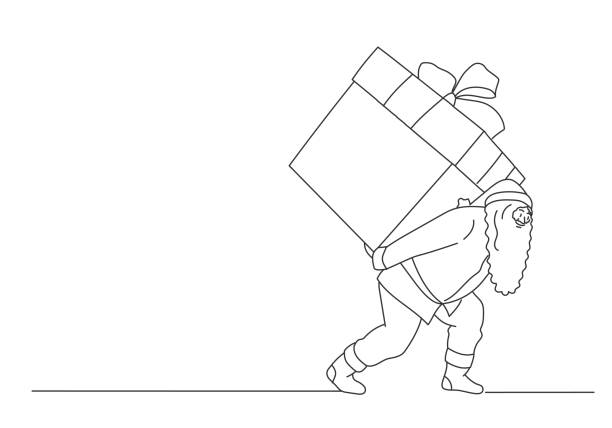 illustrations, cliparts, dessins animés et icônes de le père noël porte un gros cadeau. - santas sack