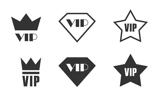 Vip icons set. Crown, star and diamond. Vector illustration