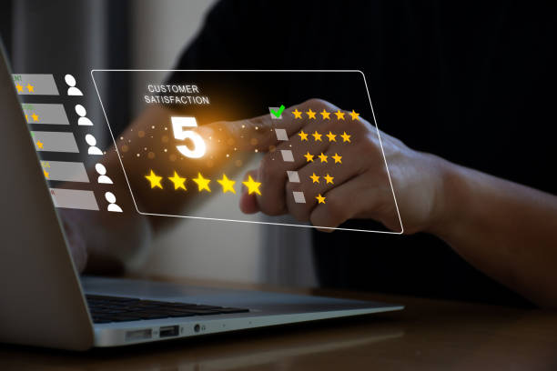 istock Customer review satisfaction feedback survey concept, User give rating to service experience on laptop. Customer can evaluate quality of service leading to reputation ranking of business. 1423677554