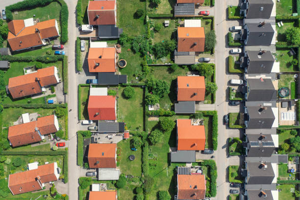 istock Streets with houses and green backyards 1423678184