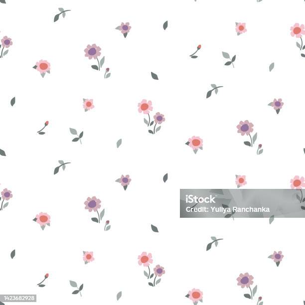 Seamless Pattern Cute Floral Pattern With Small Sparse Flowers On A ...