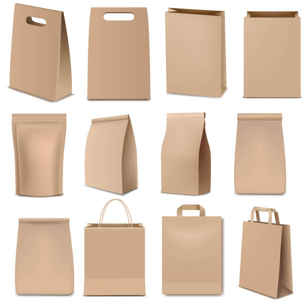 에코 종이 봉지 및 포장 컬렉션 - blank paper bag packaging package stock illustrations