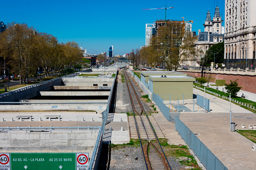 Buenos Aires, Argentina. September 04, 2022. View of Paseo del Bajo road corridor, Puerto Madero neighborhood