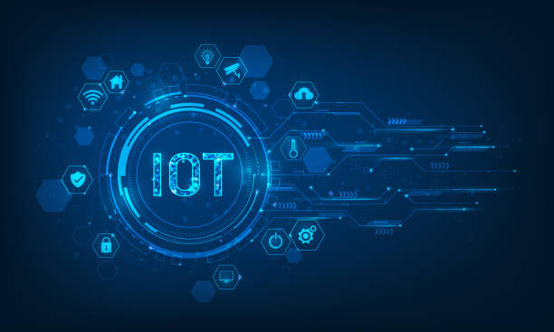 istock internet of things technology on blue dark background. IOT home automation concept with icon. intelligent digital system. devices connect online network control in house. vector illustration digital. 1423690918