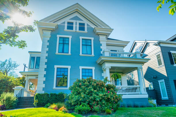 Detached house in Portage Bay district, Seattle, Washington USA on a sunny day.