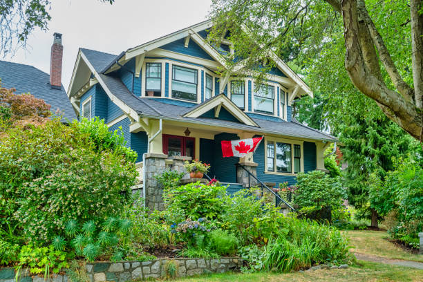 Detached house in Kitsilano district, Vancouver, British Columbia, Canada on an overcast day.