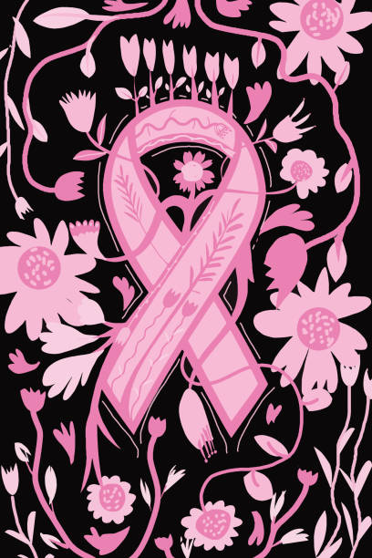 Breast Cancer Awareness Month Breast cancer awareness month with flowers serbia and montenegro stock illustrations