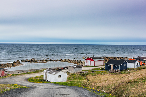 Fishing huts in the Lofoten Islands, photo from the Hamnøy Bridge - Reine, Nordland, Norway, Scandinavia