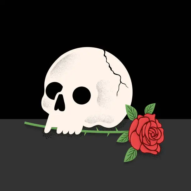Vector illustration of Skull With Rose in Its Mouth