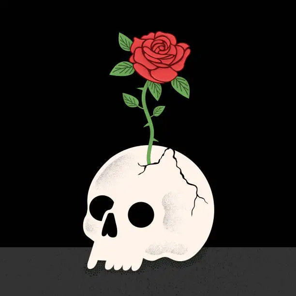 Vector illustration of Skull with Rose Growing