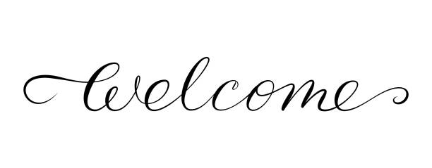 ilustrações de stock, clip art, desenhos animados e ícones de welcome swash calligraphy banner brush pen header - line art welcome sign white black