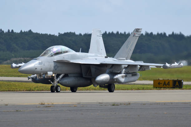 United States Navy Boeing EA-18G Growler electronic warfare aircraft from VAQ-209 "Star Warriors". Aomori Prefecture, Japan - September 11, 2022:United States Navy Boeing EA-18G Growler electronic warfare aircraft from VAQ-209 "Star Warriors". misawa japan stock pictures, royalty-free photos & images