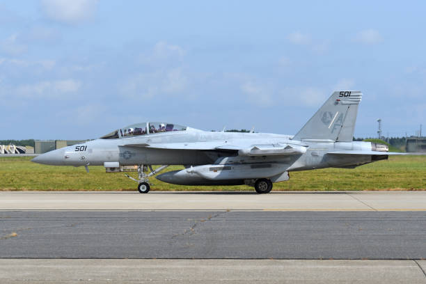 United States Navy Boeing EA-18G Growler electronic warfare aircraft from VAQ-209 "Star Warriors". Aomori Prefecture, Japan - September 11, 2022:United States Navy Boeing EA-18G Growler electronic warfare aircraft from VAQ-209 "Star Warriors". misawa japan stock pictures, royalty-free photos & images