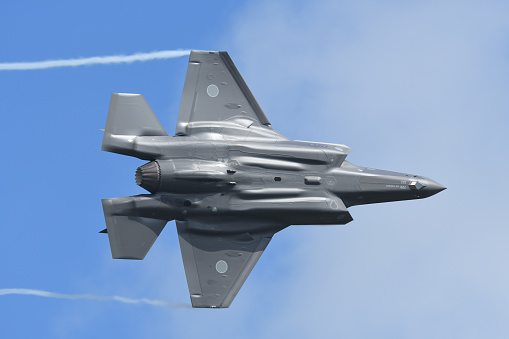 Aomori Prefecture, Japan - September 11, 2022:Japan Air Self-Defense Force Lockheed Martin F-35A Lightning II stealth multirole fighter.