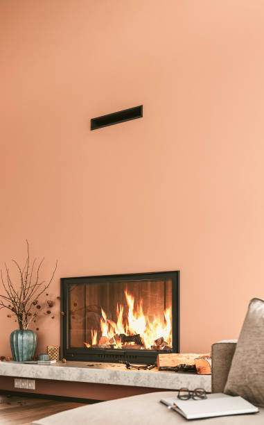 istock A modern living room with a fireplace in foreground - side view 1423734173