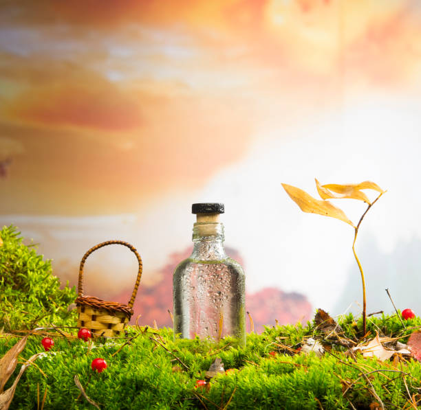 green moss with a bottle without inscriptions and logos
