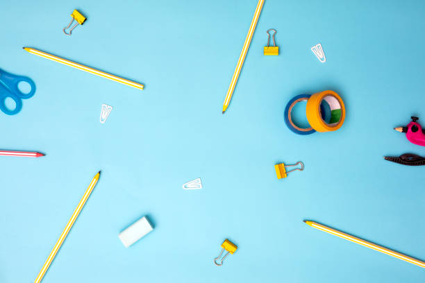 istock School Supplies with blue background 1423741665