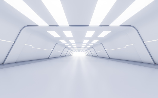 Empty white tunnel with futuristic style, 3d rendering. Computer digital drawing.