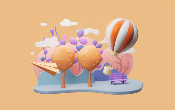 istock Cartoon hot air balloon with park scene, 3d rendering. 1423753936