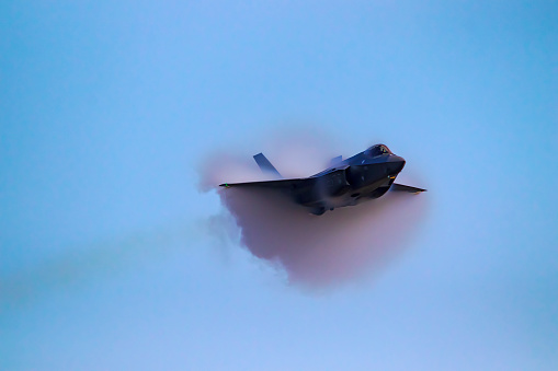 Hechtel-Eksel, Belgium 09/11/2022 - A F35 Lightning II of USAF Demo Team make a high speed pass at Sanicole Airshow