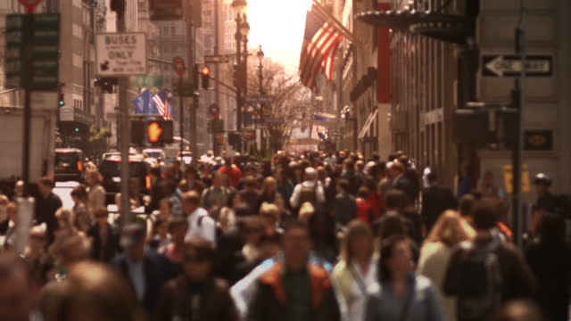 Crowded street in Manhattan. New York, USA. High view.
