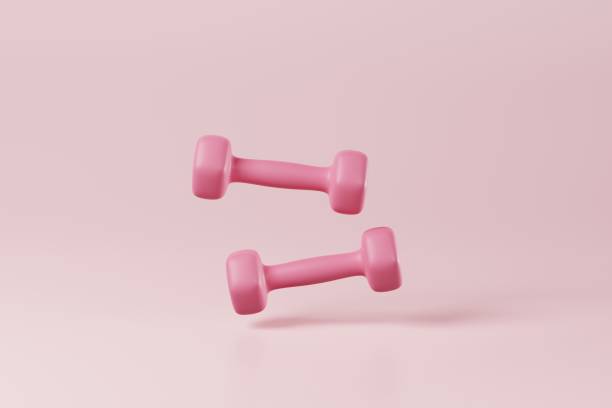 istock Minimal pink dumbbell on pink background. Weight training activity, bodybuilding exercise, daily gym and fitness, dieting for health, sport heavy for muscular building equipment concept. 3d rendering 1423761766