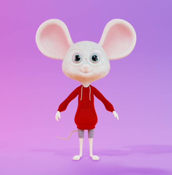 istock Cute cartoon mouse, 3d render. Funny mouse with fur and big ears. 1423764252