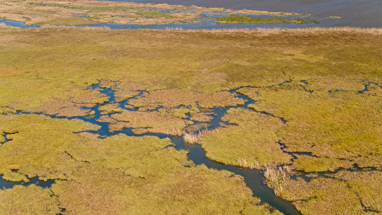 Aerial shot of the Pascagoula River near Gautier, Mississippi