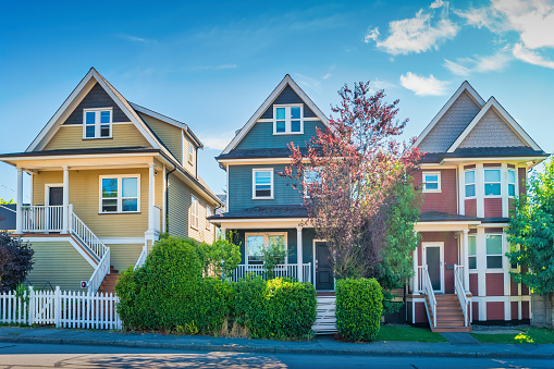 Colorful traditional houses in downtown Vancouver, British Columbia, Canada