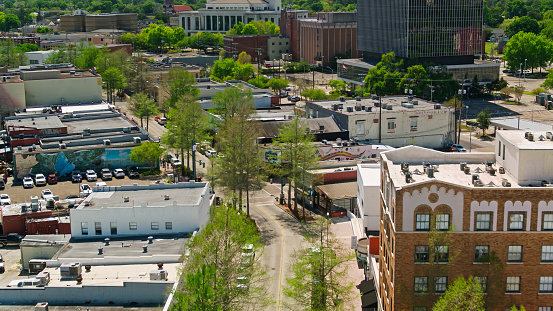 Aerial shot of Lafayette, Louisiana on a clear and sunny spring day. \n\nAuthorization was obtained from the FAA for this operation in restricted airspace.