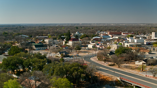 Aerial shot of Del Rio, Texas on a clear sunny spring day. Del Rio is a small city close to the border of Mexico.