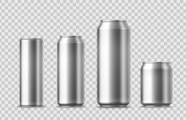 realistyczne makiety piwa, aluminiowych puszek sodowych - drink energy drink can isolated stock illustrations