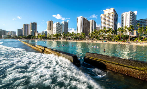 Ocean Water, Waikiki Beach und Hotel Towers – Foto