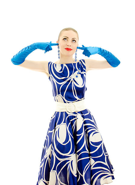 istock Woman in retro style, closed ears by hand. 142378581