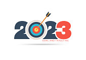 istock Goals concept 2023 new year with creative target market design, Vector illustration modern layout template 1423795348