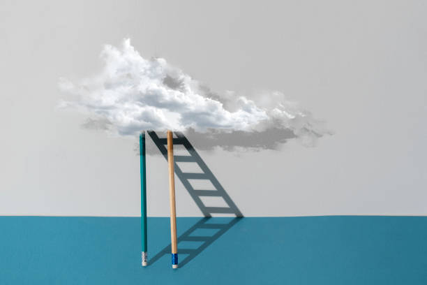 istock ladder to the clouds made of pencil's shadow, self development creative concept 1423797396