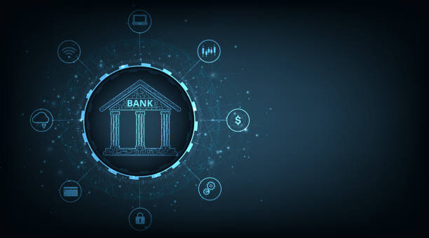 ilustraciones, imágenes clip art, dibujos animados e iconos de stock de concepto de tecnología bancaria. - hucha